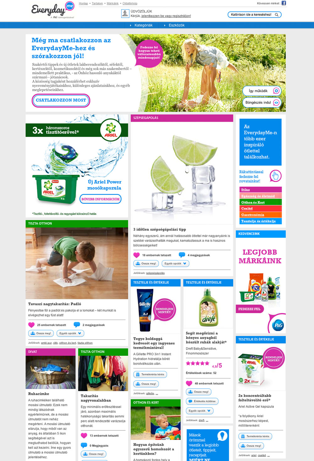 P&G Everyday Me website interface and layout design